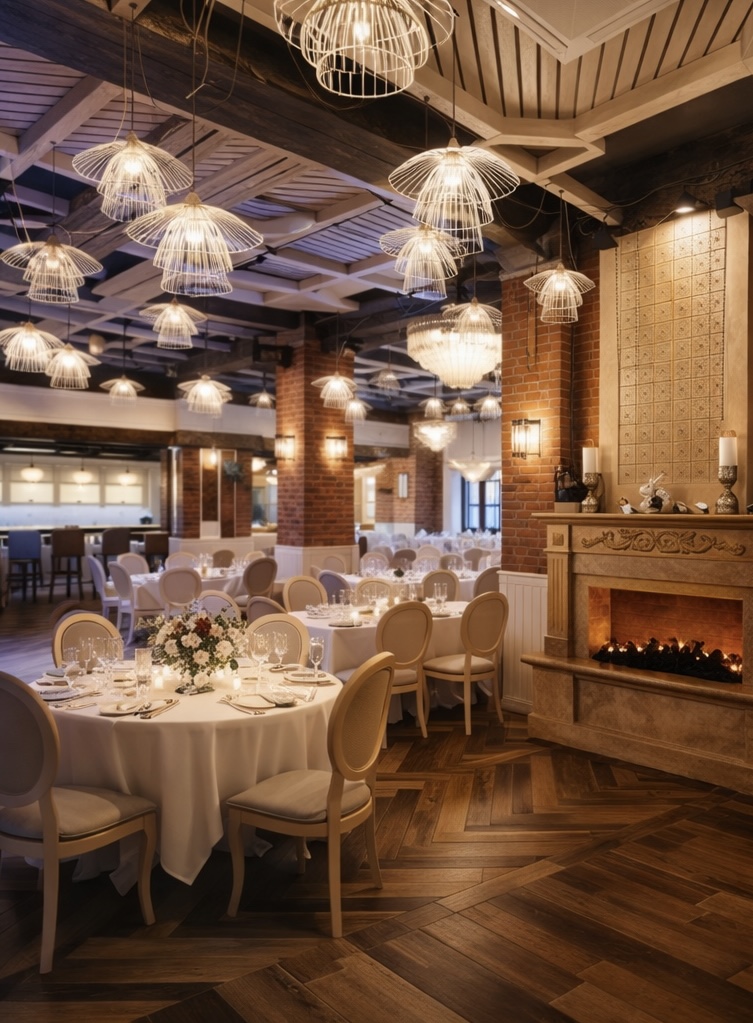 Ресторан Бирдок — зал с камином