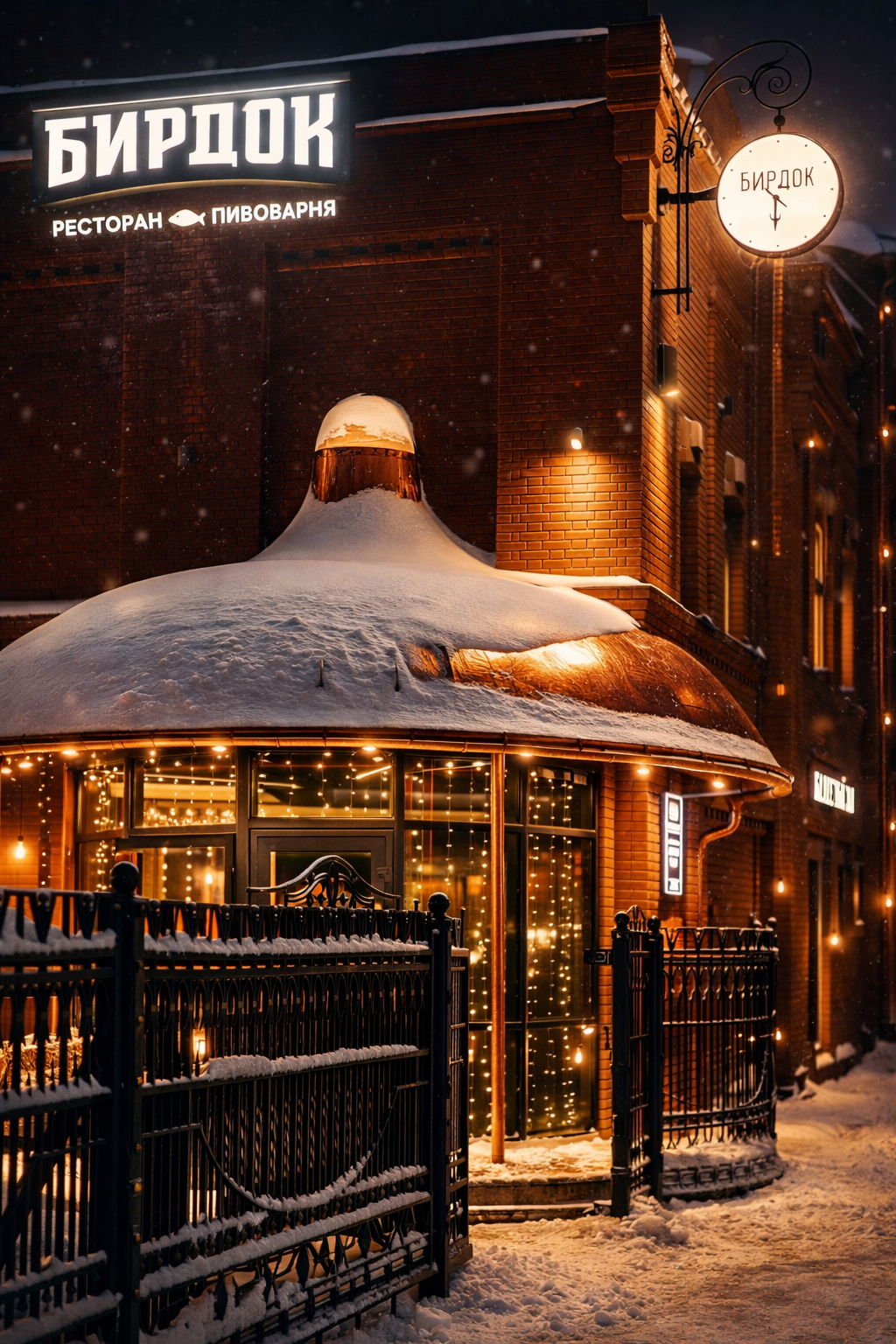 Ресторан Бирдок — зимний вечер